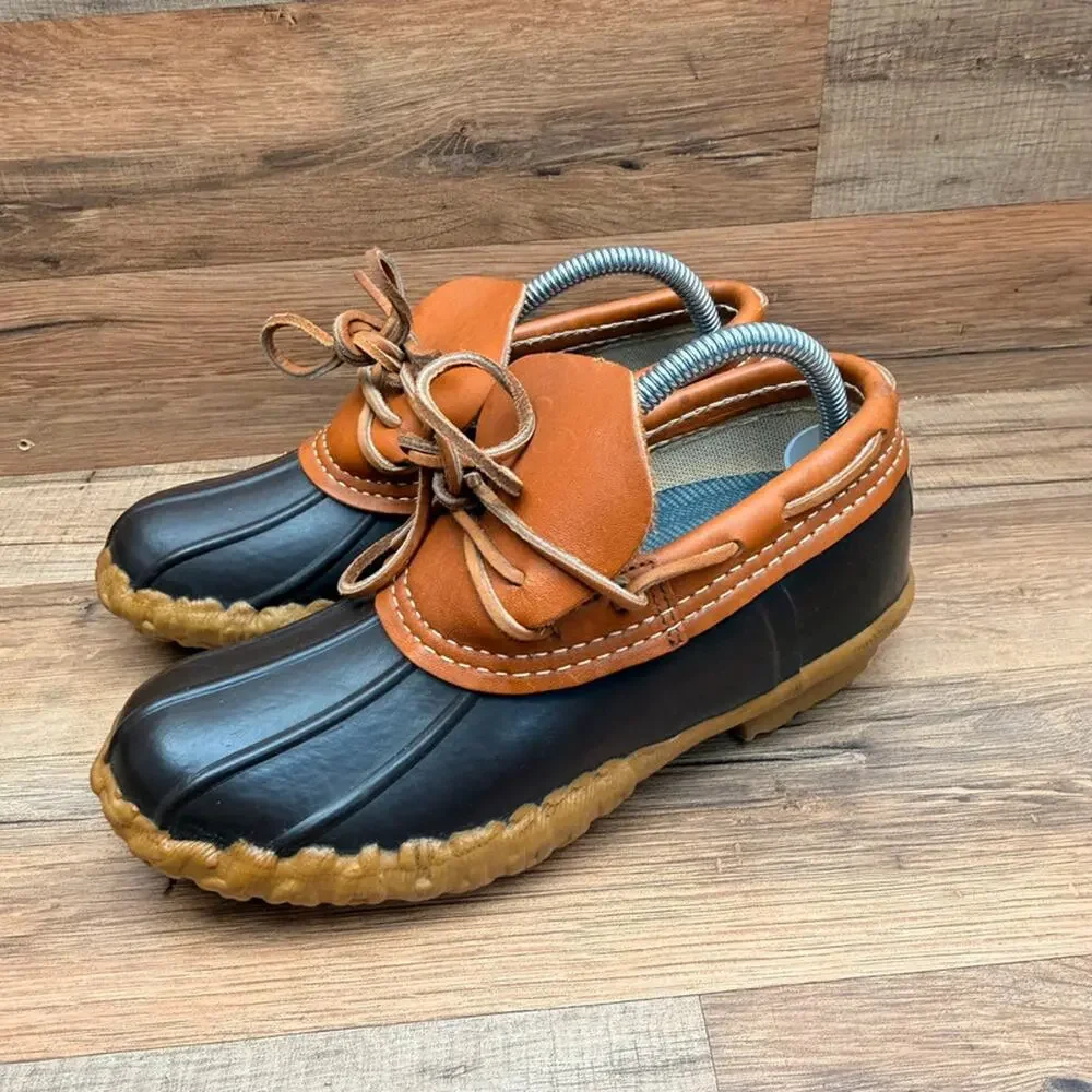 Vtg L.L. Bean size 6 boat Moc Duck Tan Leather Shoes Hunting Maine